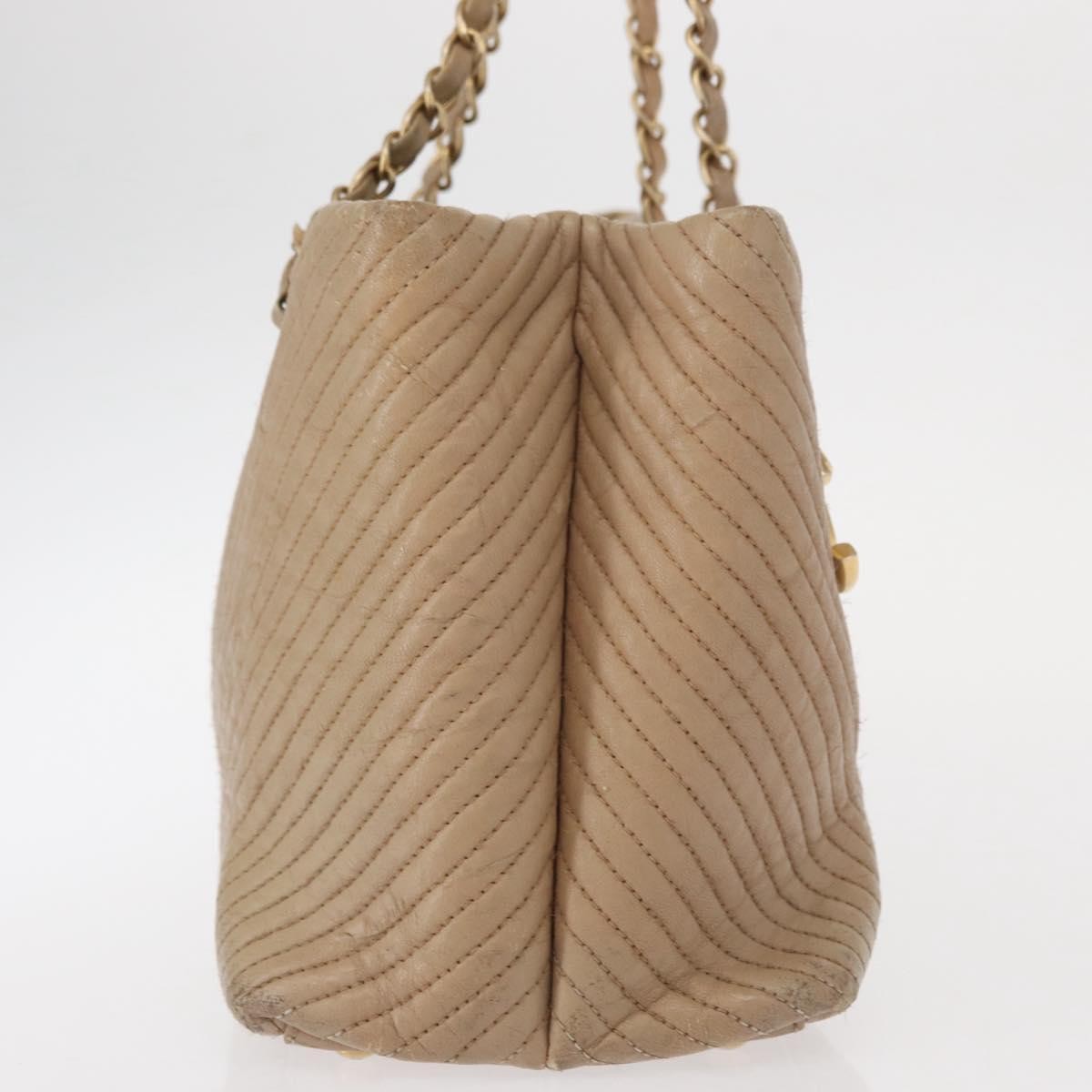 Chanel Medallion Charm Tote Chevron Wrinkled Lambskin, BEIGE, LEATHER, Tote bag