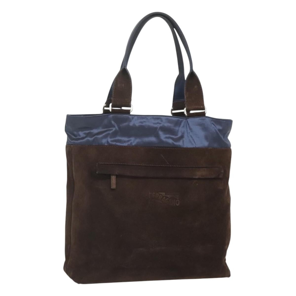 Salvatore Ferragamo Convertible Front Zip Pocket Tote Suede, BROWN, SUEDE, Tote bag