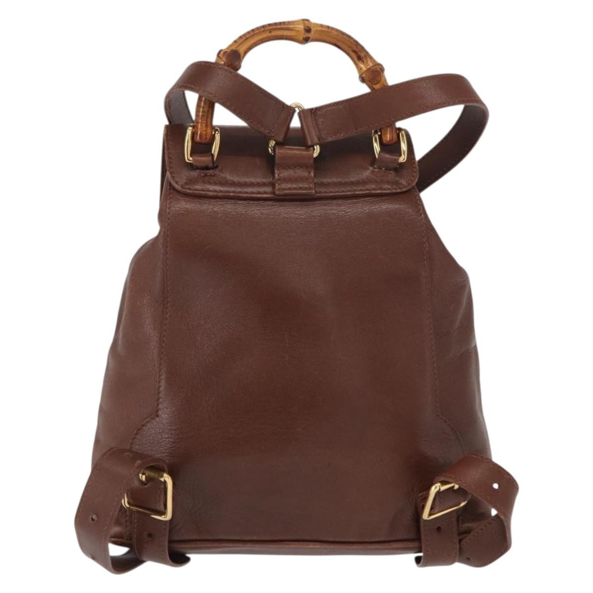 Gucci Vintage Bamboo Backpack Leather, BROWN, LEATHER, Backpack