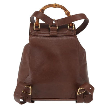 Gucci Vintage Bamboo Backpack Leather, BROWN, LEATHER, Backpack