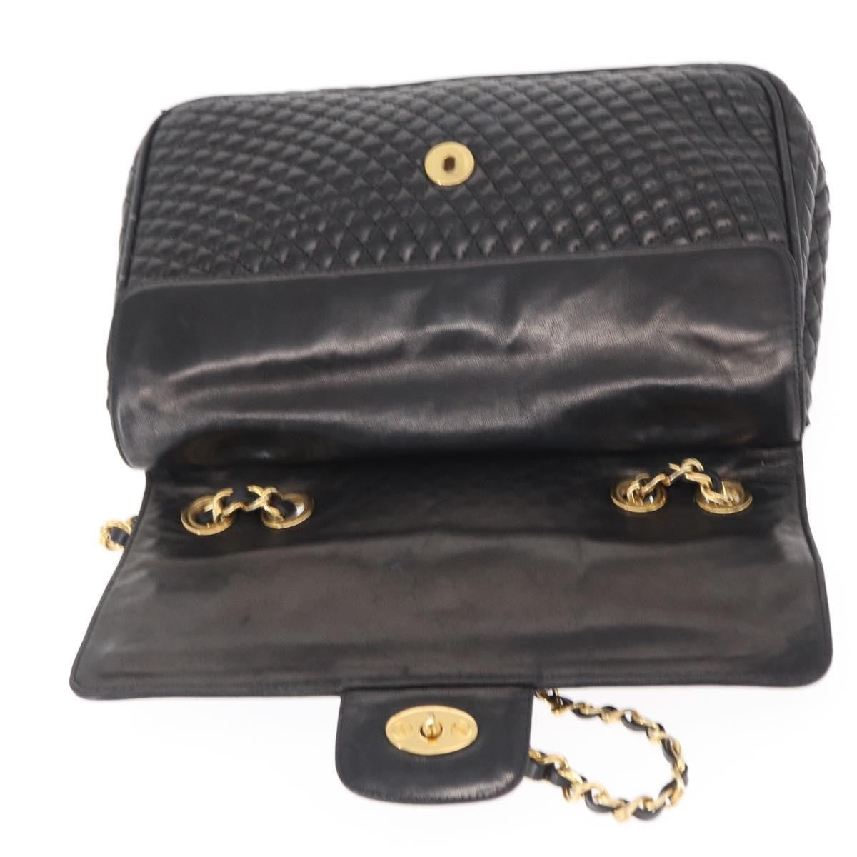 Bally Vintage Chain Shoulder Bag Quilted Leather, Black, Leather, Shoulder Bag