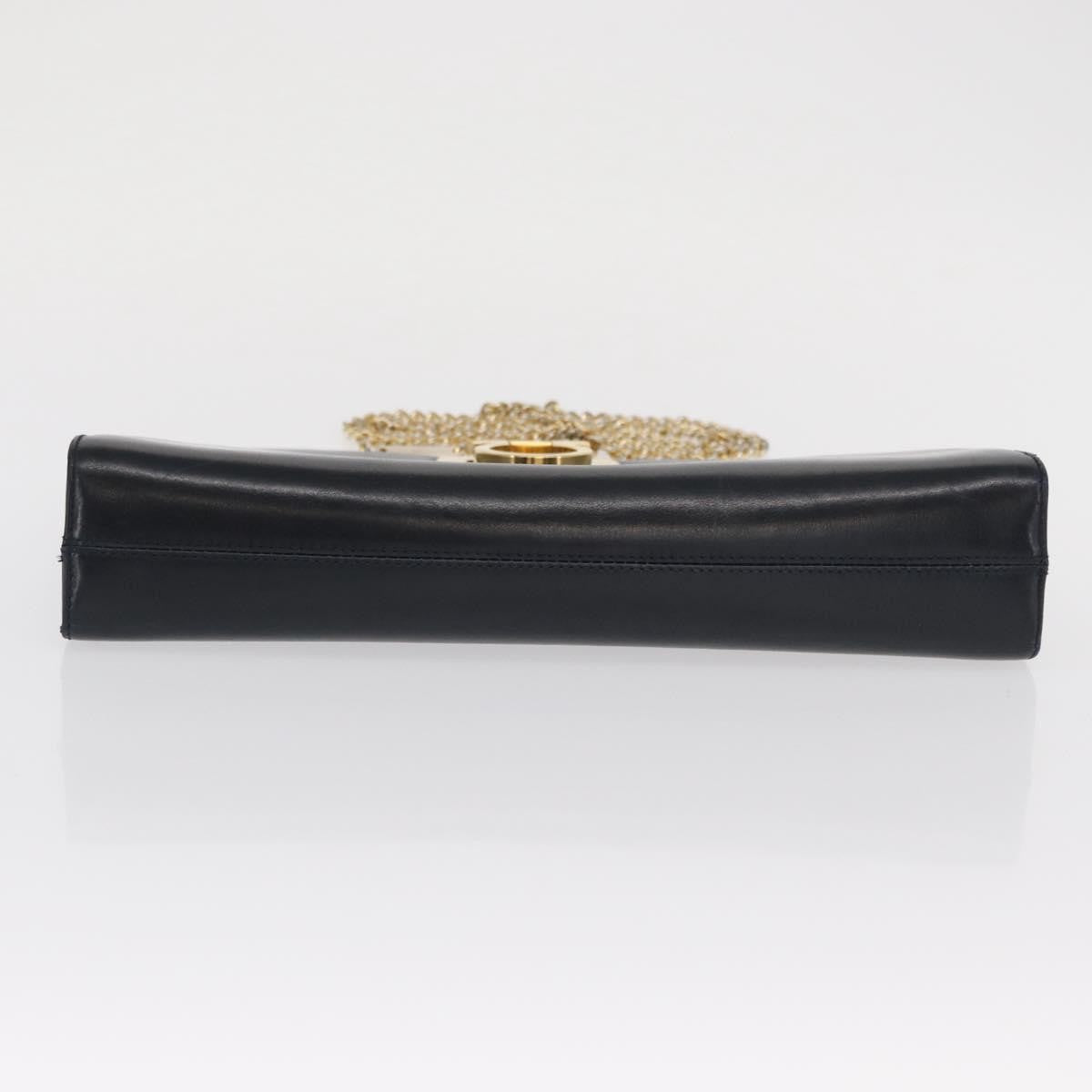 Salvatore Ferragamo Vintage Gancini Chain Shoulder Bag Leather, NAVY, LEATHER, Shoulder bag
