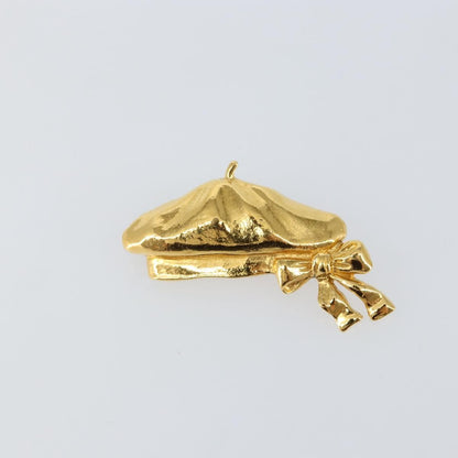 Chanel Beret Hat Brooch Gold Plated, GOLD, METAL, Brooch