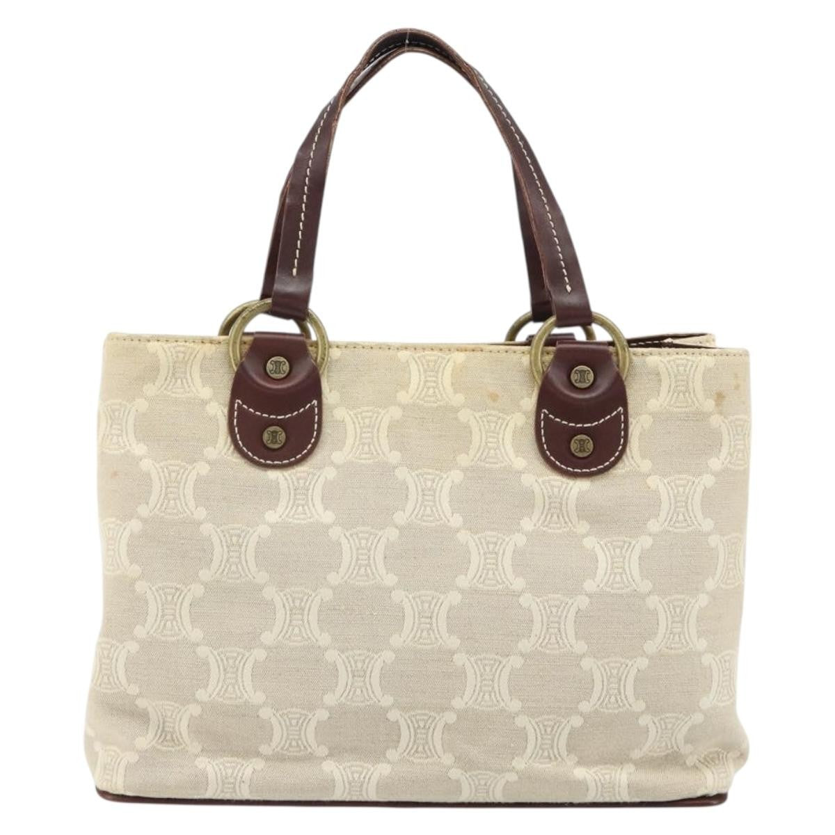 Celine Vintage Macadam Handbag Canvas and Leather, BEIGE, CANVAS, Handbag