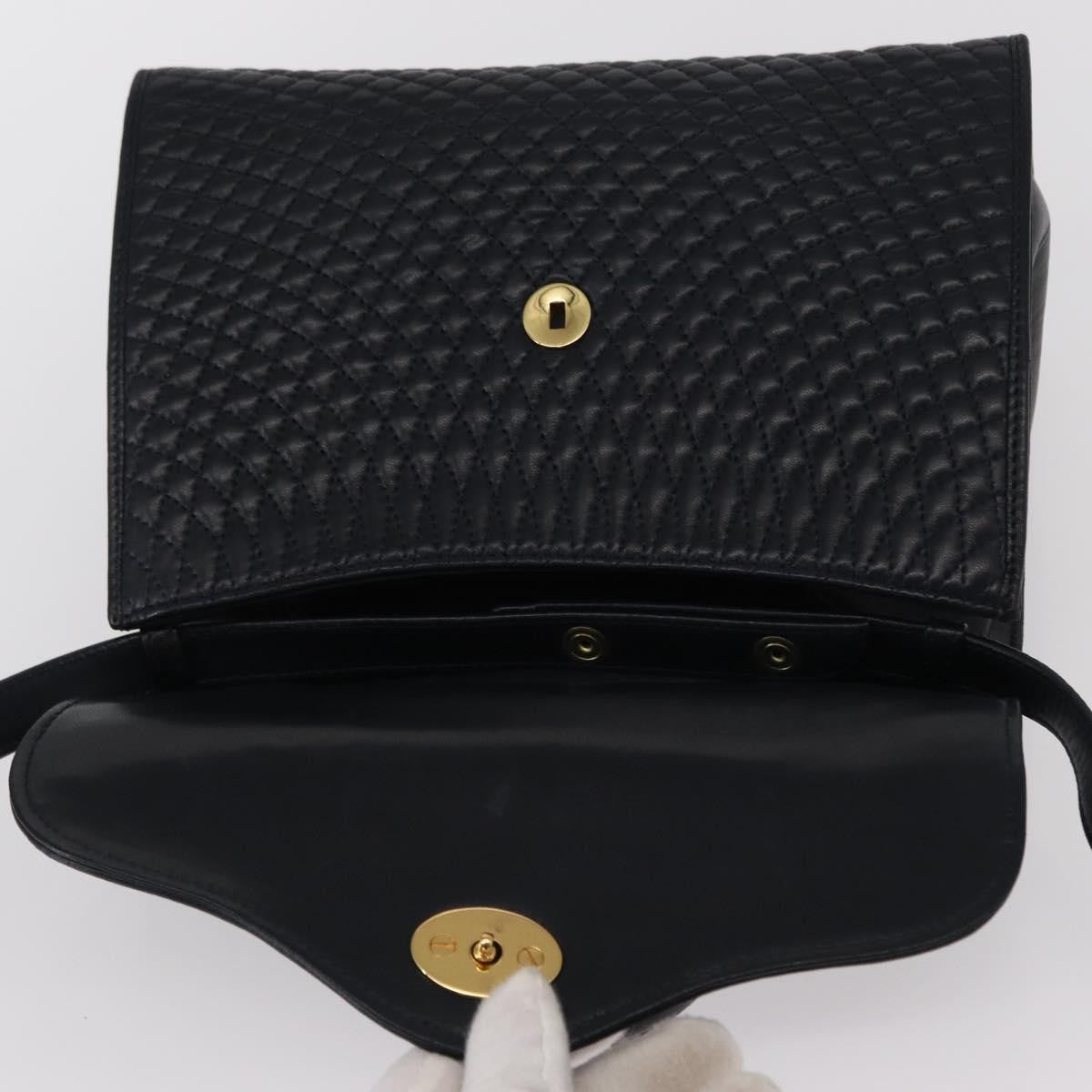 Bally Vintage Handbag Quilted Leather, NAVY, LEATHER, Handbag