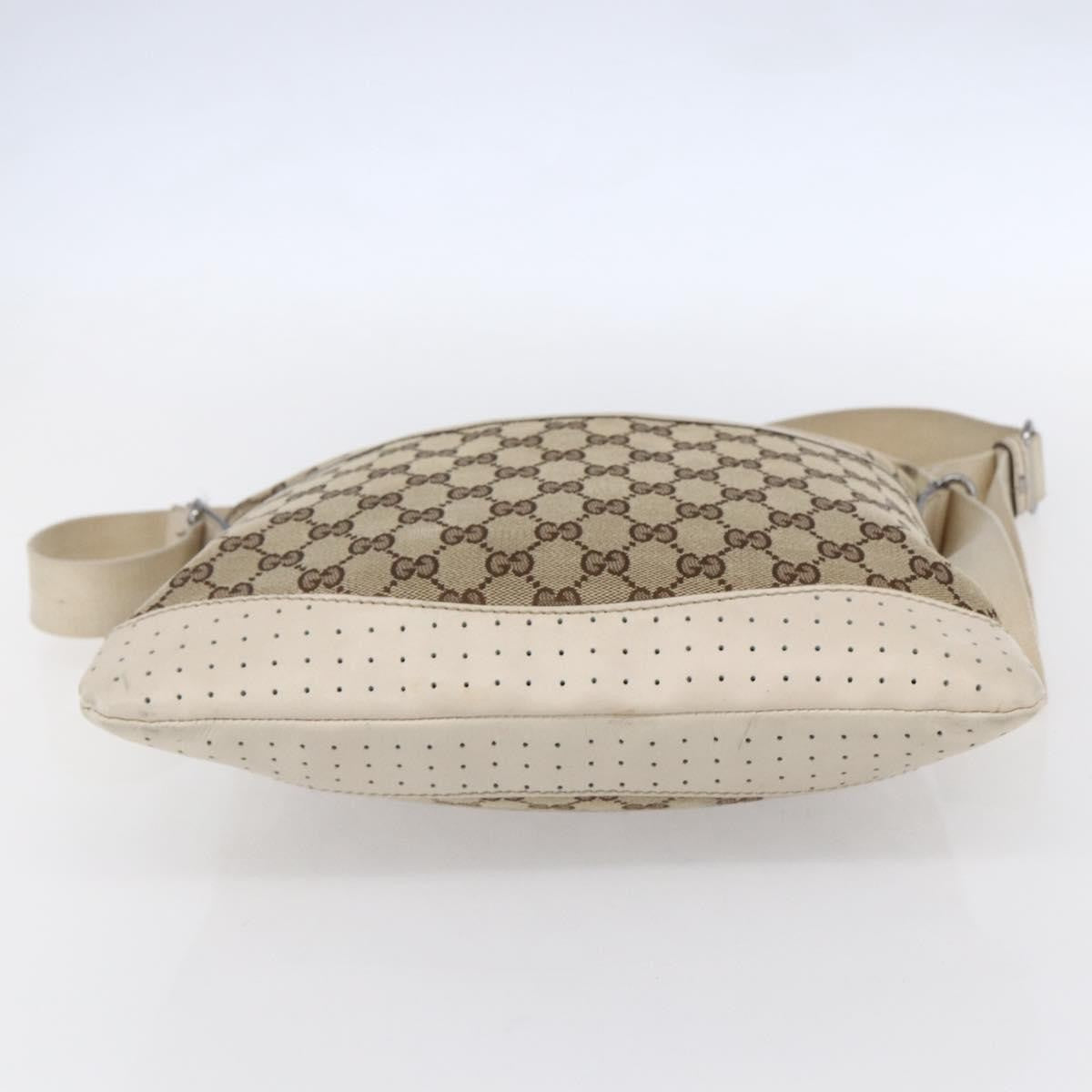 Gucci Zip Messenger Bag GG Canvas with Perforated Leather, BEIGE, CANVAS, Shoulder bag