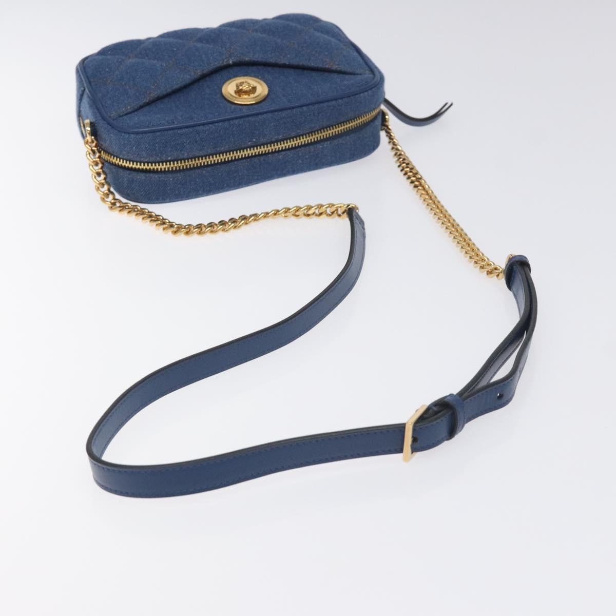 Versace Medusa Icon Front Slip Pocket Camera Bag Quilted Denim, BLUE, DENIM_JEANS, Crossbody bag