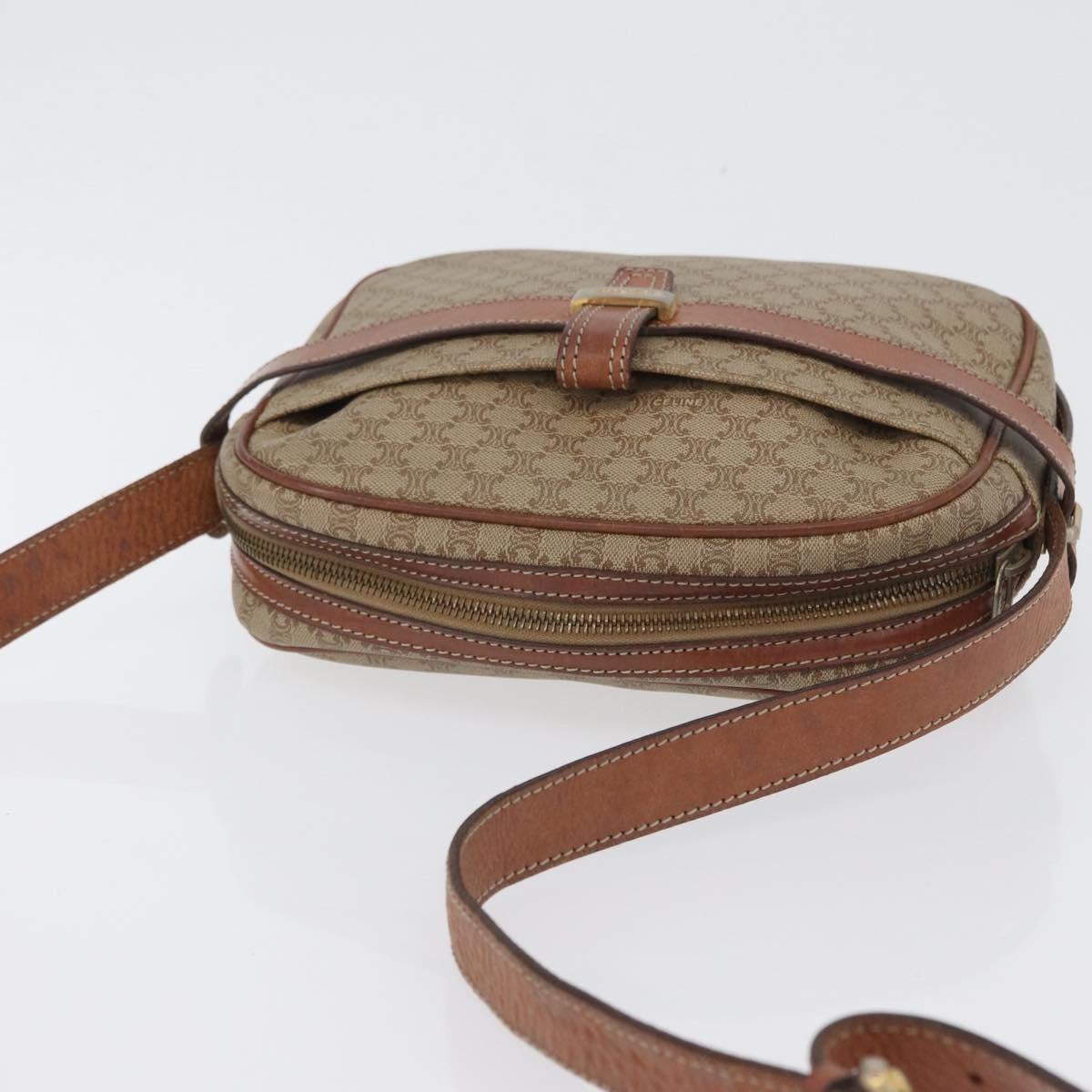 Celine Vintage Macadam Shoulder Bag Canvas and Leather, BEIGE, CANVAS, Shoulder bag