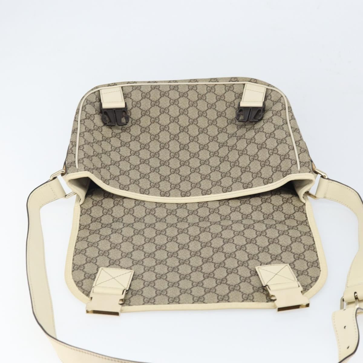 Gucci Double Buckle Flap Messenger Bag GG Coated Canvas with Leather, BEIGE, PVC, Shoulder bag