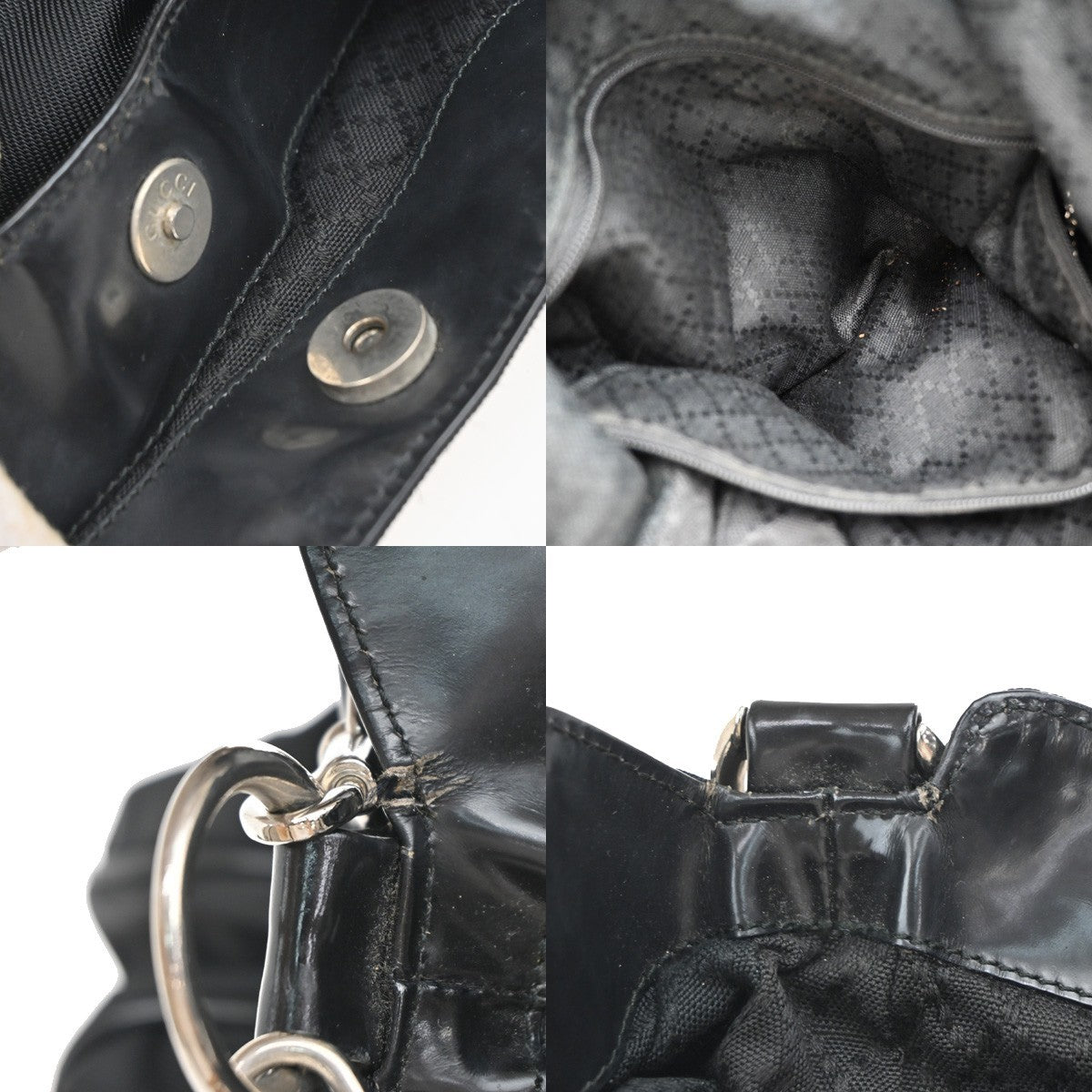 Gucci Vintage Bamboo Handle Open Hobo Nylon, BLACK, NYLON, Shoulder bag