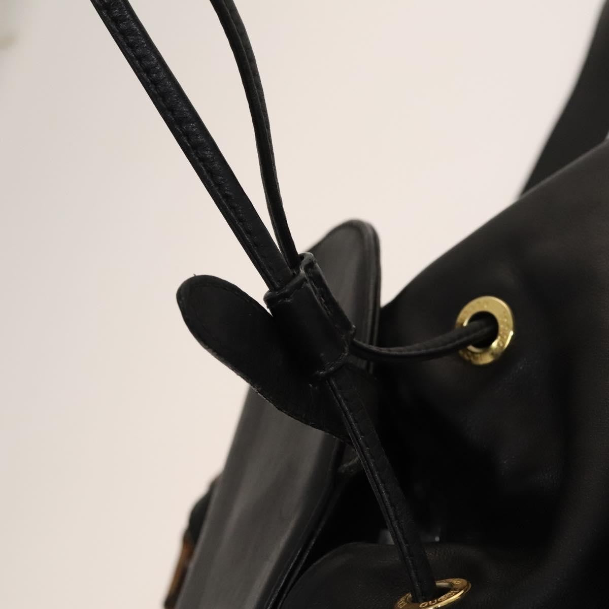 Gucci Vintage Bamboo Backpack Leather, Black, Leather, Backpack