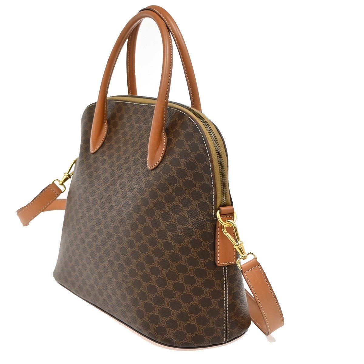 Celine Vintage Macadam Shoulder Bag Canvas, BROWN, CANVAS, Shoulder bag