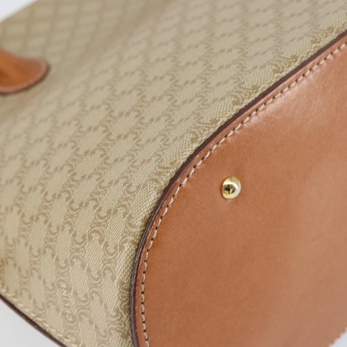 Celine Vintage Macadam Handbag Canvas and Leather, BEIGE, CANVAS, Handbag