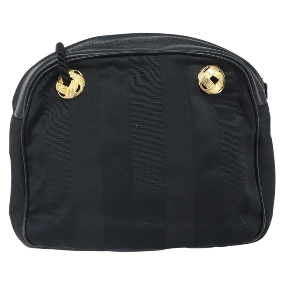 Salvatore Ferragamo Vintage Shoulder Bag Canvas, BLACK, CANVAS, Shoulder bag