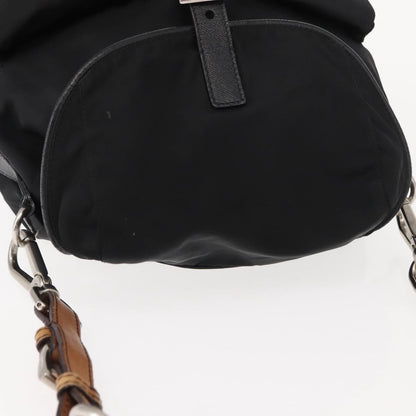 Prada Double Pocket Drawstring Shoulder Bag Tessuto, Black, Nylon, Shoulder Bag