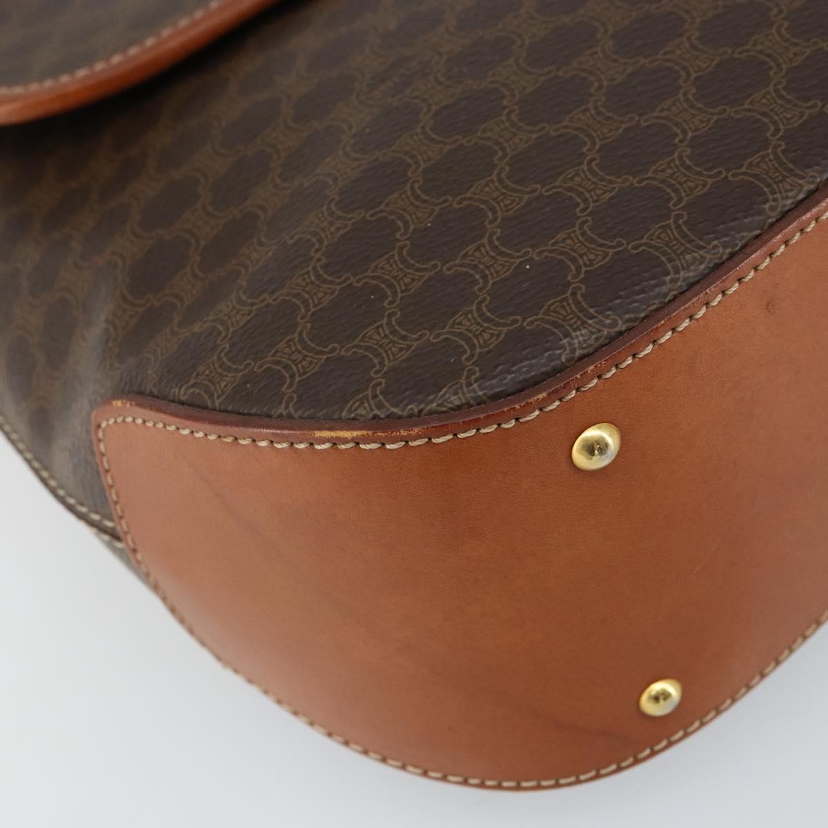 Celine Vintage Macadam Handbag Canvas and Leather, BROWN, CANVAS, Handbag