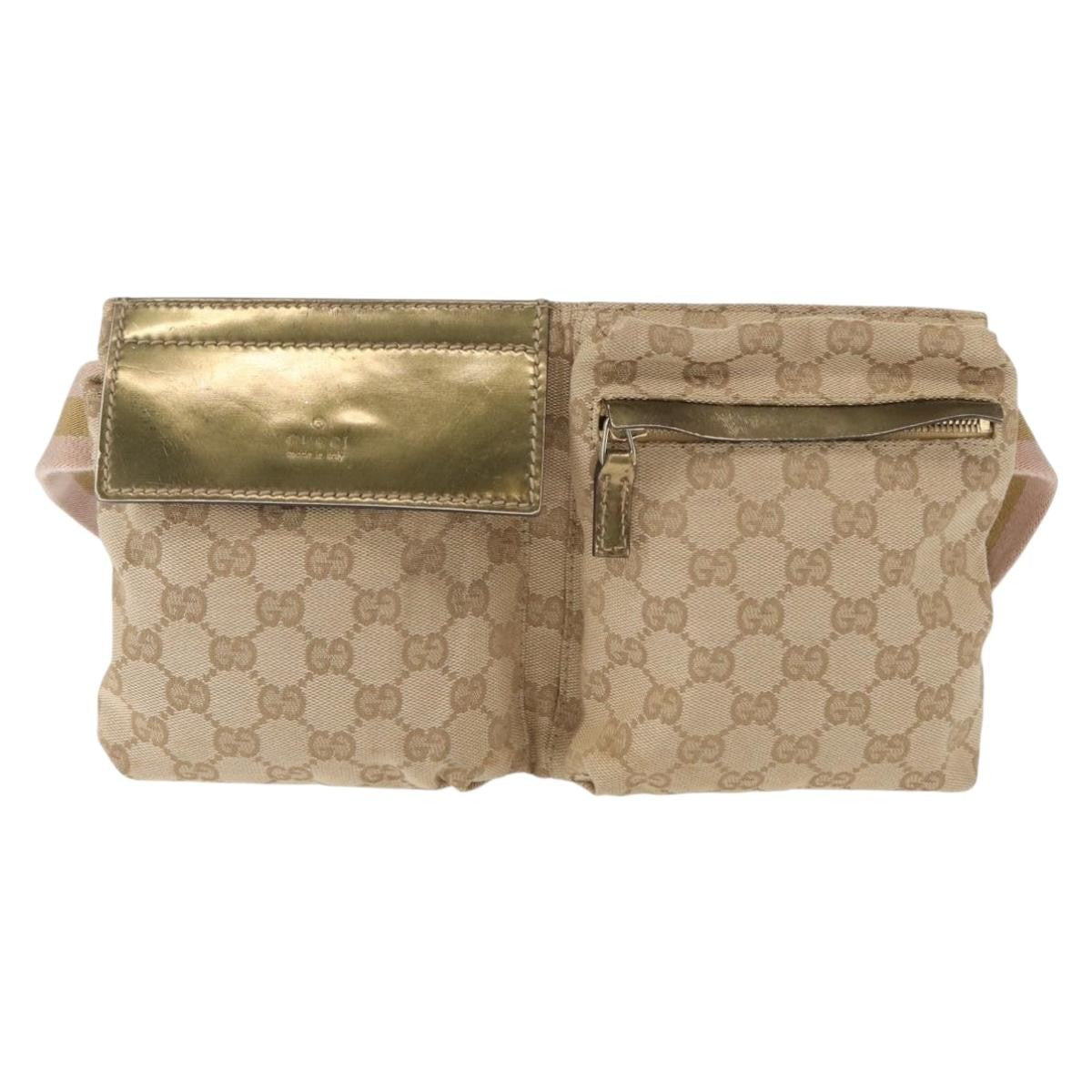 Gucci Vintage Double Belt Bag GG Canvas with Leather, BEIGE, CANVAS, Shoulder bag