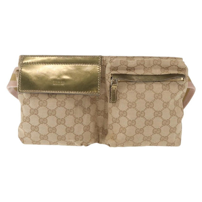 Gucci Vintage Double Belt Bag GG Canvas with Leather, BEIGE, CANVAS, Shoulder bag