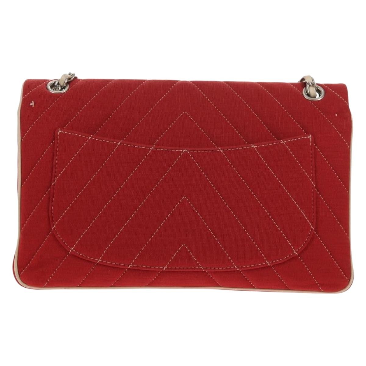 Chanel Leo Lion Flap Bag Chevron Jersey, RED, COTTON, Shoulder bag