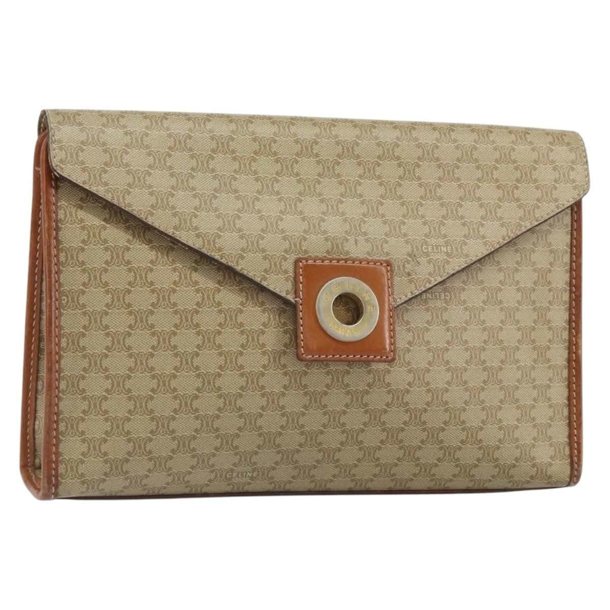 Celine Circle Logo Macadam Pouch Canvas and Leather, BEIGE, CANVAS, Clutche & pouche