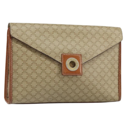 Celine Circle Logo Macadam Pouch Canvas and Leather, BEIGE, CANVAS, Clutche & pouche