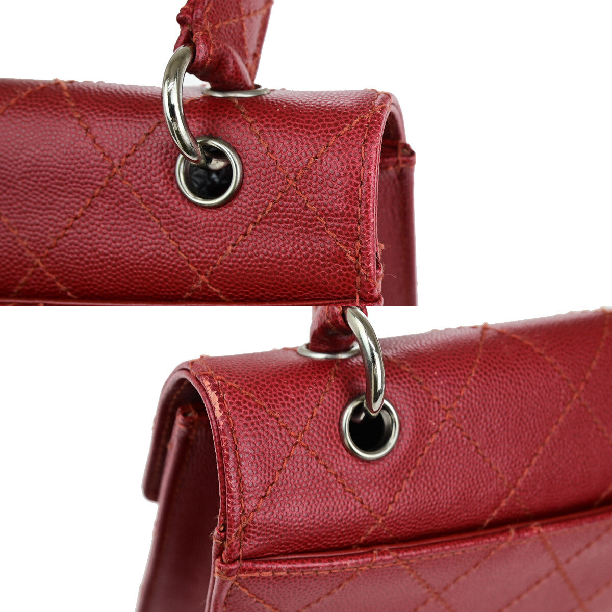 Chanel Vintage CC Flap Top Handle Calfskin Leather, RED, CALFSKIN, Handbag