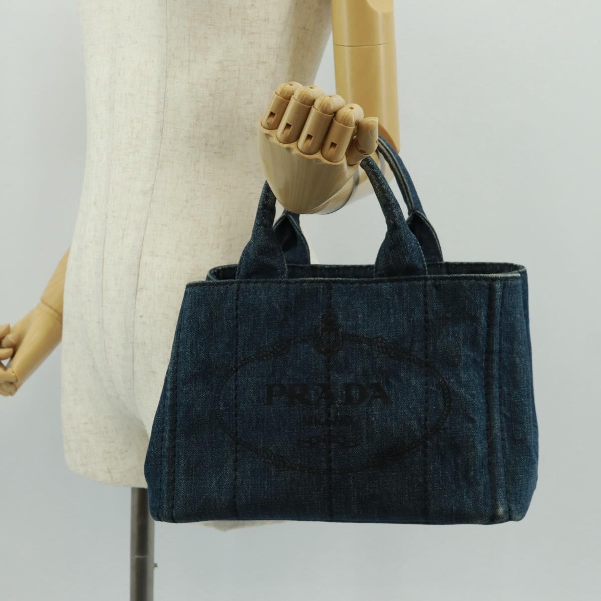 Prada Canapa Tote Denim, BLUE, DENIM_JEANS, Tote bag