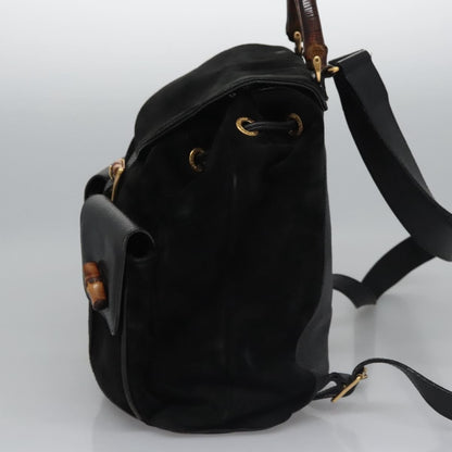 Gucci Vintage Bamboo Backpack Leather, BLACK, SUEDE, Backpack
