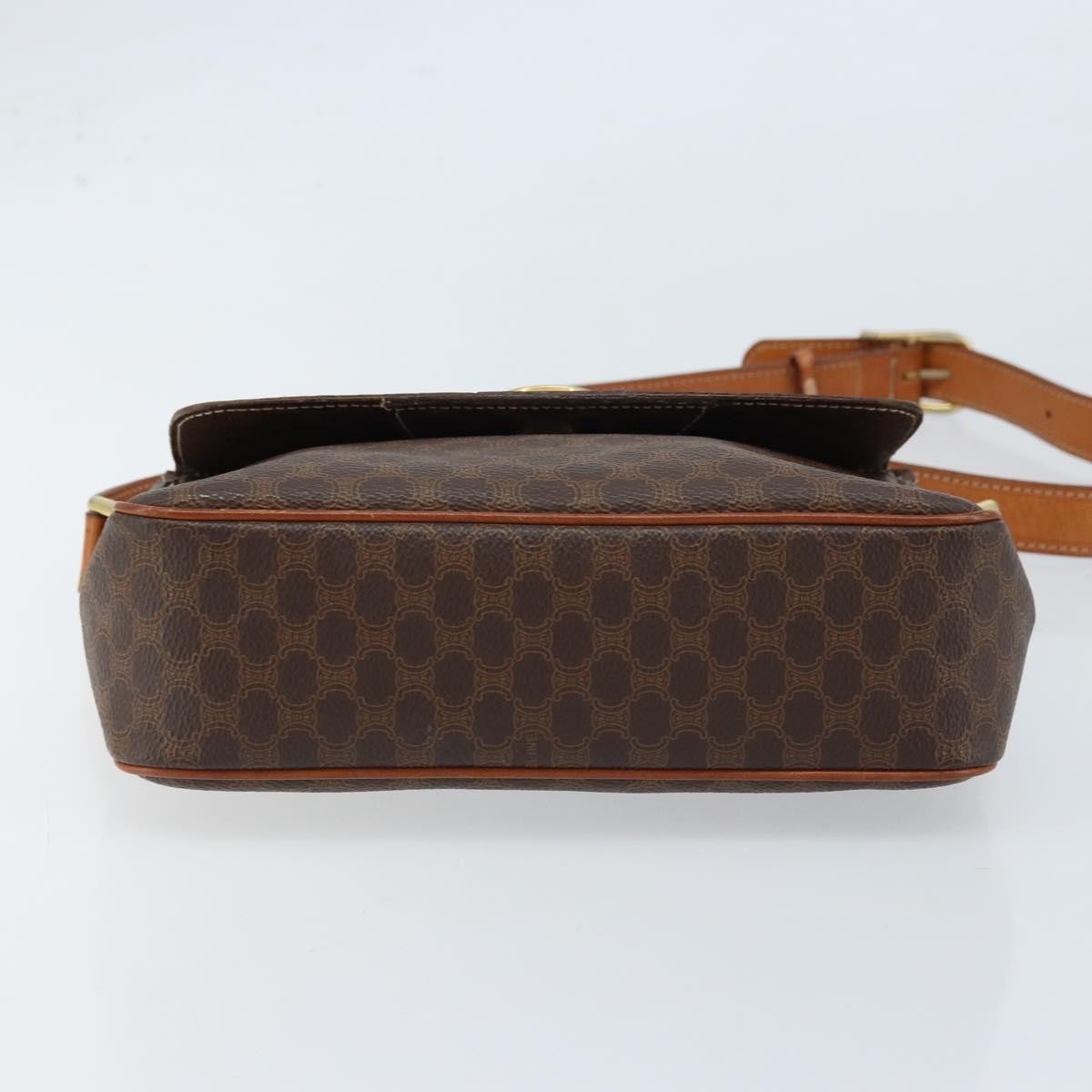 Celine Vintage Macadam Circle Logo Shoulder Bag Canvas and Leather, BROWN, CANVAS, Shoulder bag