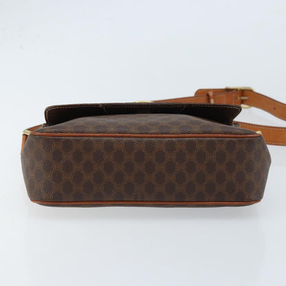 Celine Vintage Macadam Circle Logo Shoulder Bag Canvas and Leather, BROWN, CANVAS, Shoulder bag