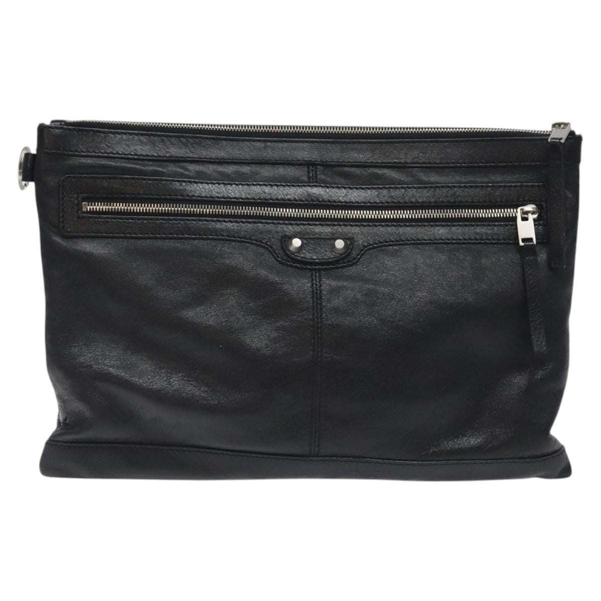 Balenciaga Classic City Clip Pouch Leather, BLACK, LEATHER, Clutche & pouche