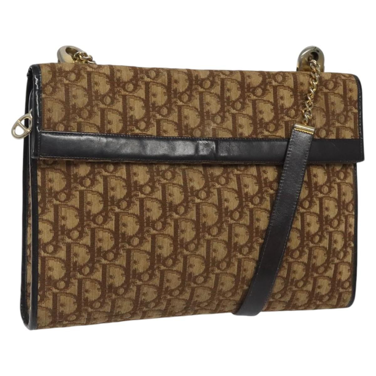Christian Dior Vintage Trotter Flap Shoulder Bag Canvas, BROWN, CANVAS, Shoulder bag