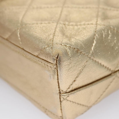 Chanel Vintage CC Fold Over Shoulder Bag Quilted Lambskin, GOLD, LEATHER, Shoulder bag