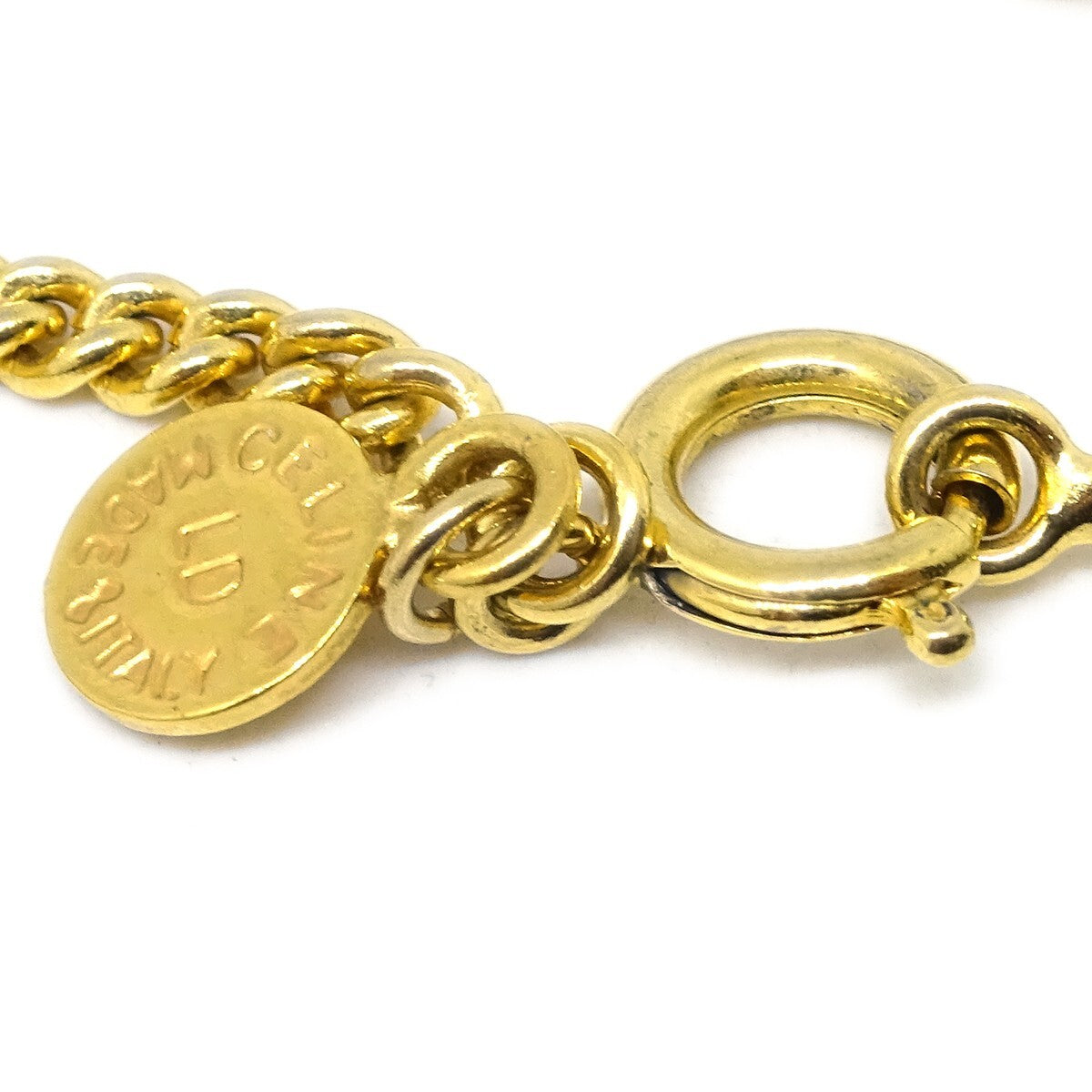 Celine Vintage Logo Circle Pendant Necklace Metal, GOLD, GOLD_PLATED, Necklace