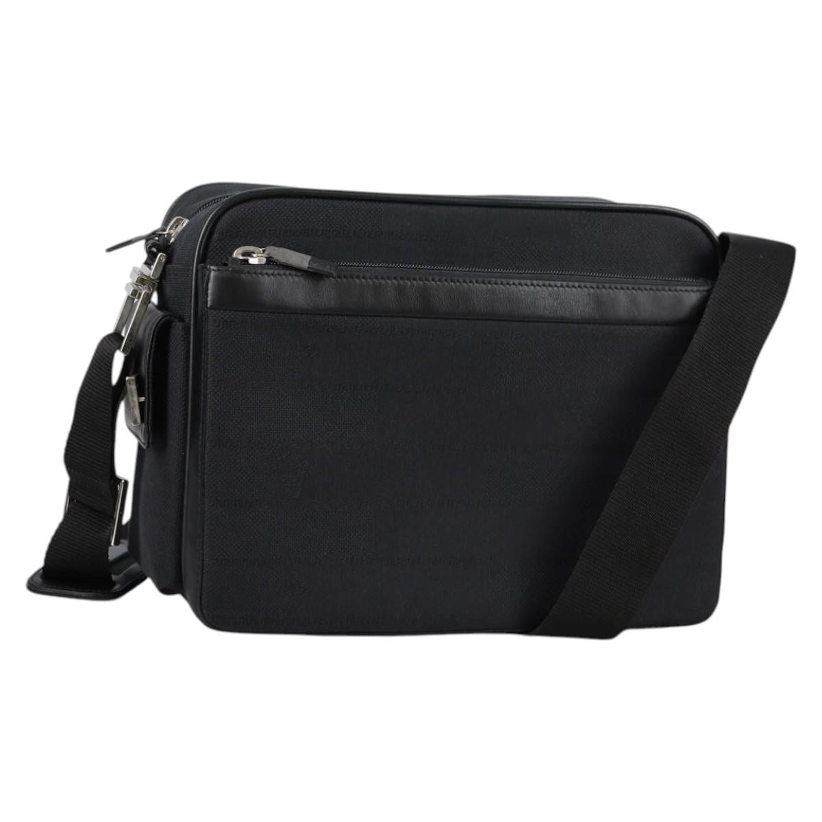 Versace Front Pocket Shoulder Bag Leather and Canvas, BLACK, CANVAS, Shoulder bag