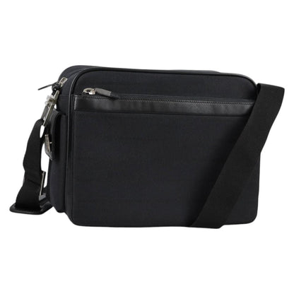 Versace Front Pocket Shoulder Bag Leather and Canvas, BLACK, CANVAS, Shoulder bag