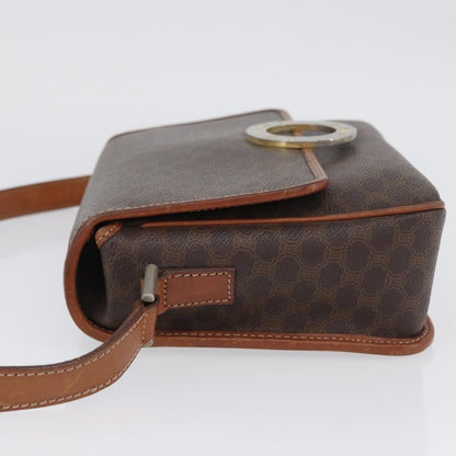 Celine Vintage Macadam Circle Logo Shoulder Bag Canvas and Leather, Brown, Canvas, Shoulder Bag