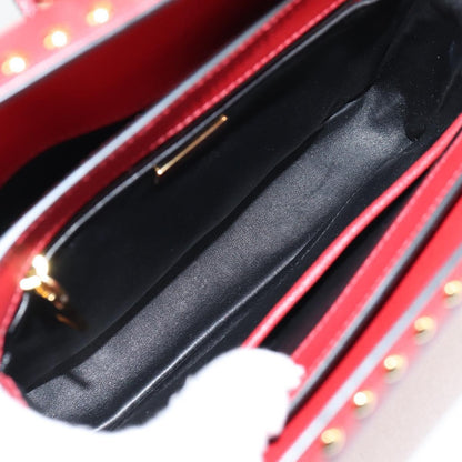 Prada Turn Lock Shoulder Bag Studded Saffiano Leather, RED, LEATHER, Shoulder bag