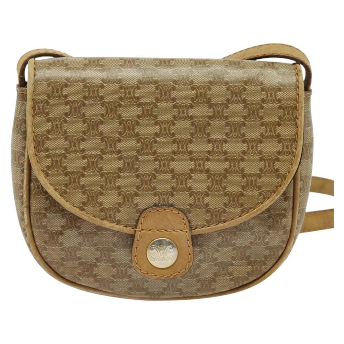 Celine Vintage Macadam Shoulder Bag Macadam Canva  Vinyl, BEIGE, PVC, Shoulder bag
