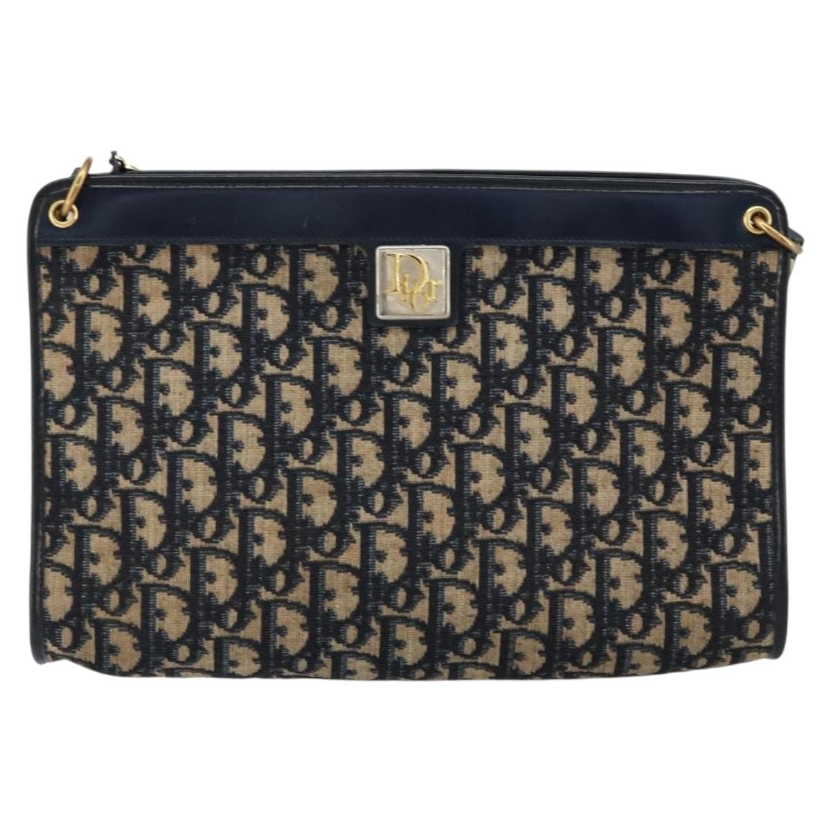 Christian Dior Vintage Trotter Shoulder Bag Canvas, NAVY, CANVAS, Shoulder bag