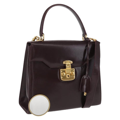 Gucci Vintage Lady Lock Top Handle Bag Leather, BURGUNDY, LEATHER, Handbag