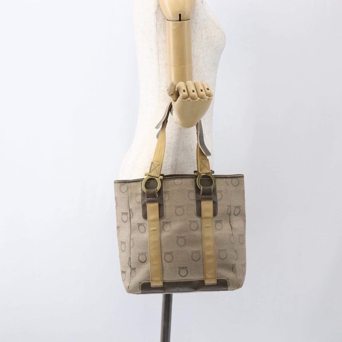 Salvatore Ferragamo Gancini handbag Canvas, BEIGE, CANVAS, Handbag