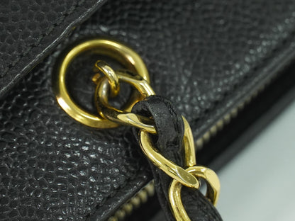 Chanel Vintage Logo Chain Tote Caviar, BLACK, LEATHER, Tote bag