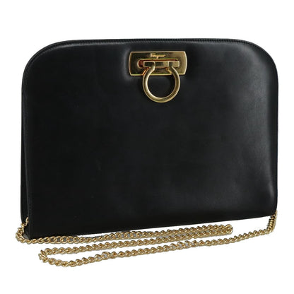 Salvatore Ferragamo Vintage Gancini Chain Shoulder Bag Leather, BLACK, LEATHER, Shoulder bag
