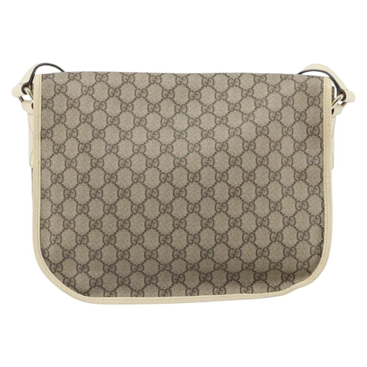 Gucci Double Buckle Flap Messenger Bag GG Coated Canvas with Leather, BEIGE, PVC, Shoulder bag