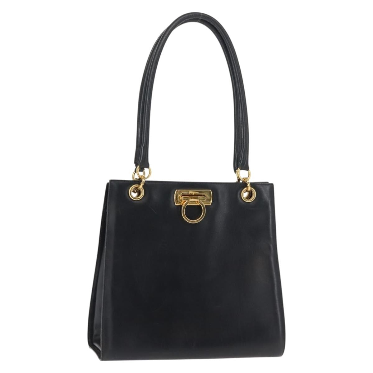 Salvatore Ferragamo Gancini Shoulder Bag Leather, NAVY, LEATHER, Shoulder bag