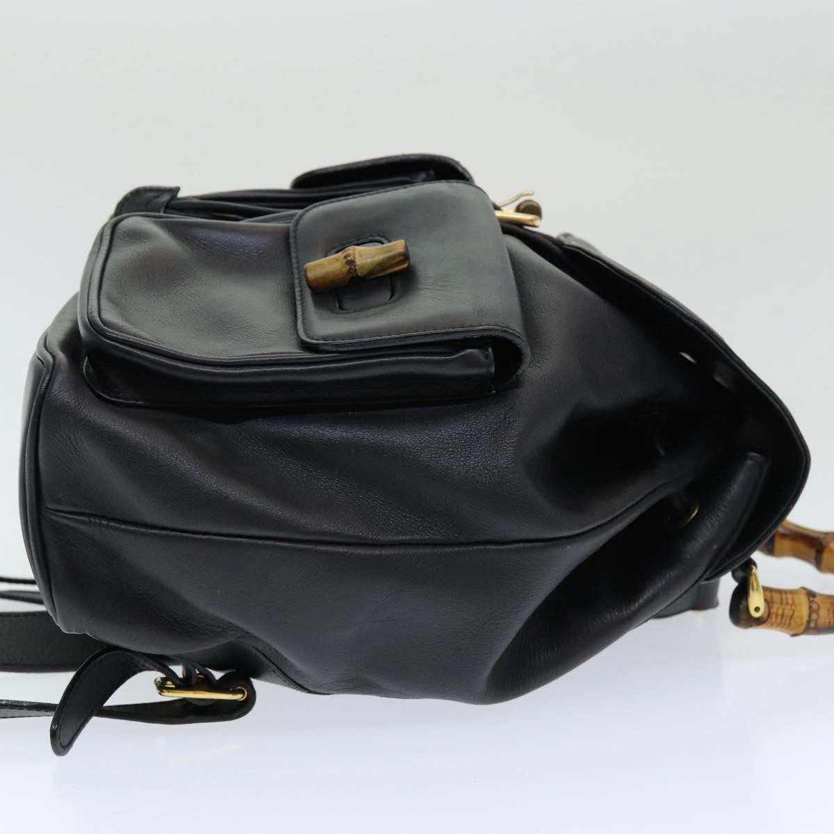 Gucci Vintage Bamboo Backpack Leather, Black, Leather, Backpack
