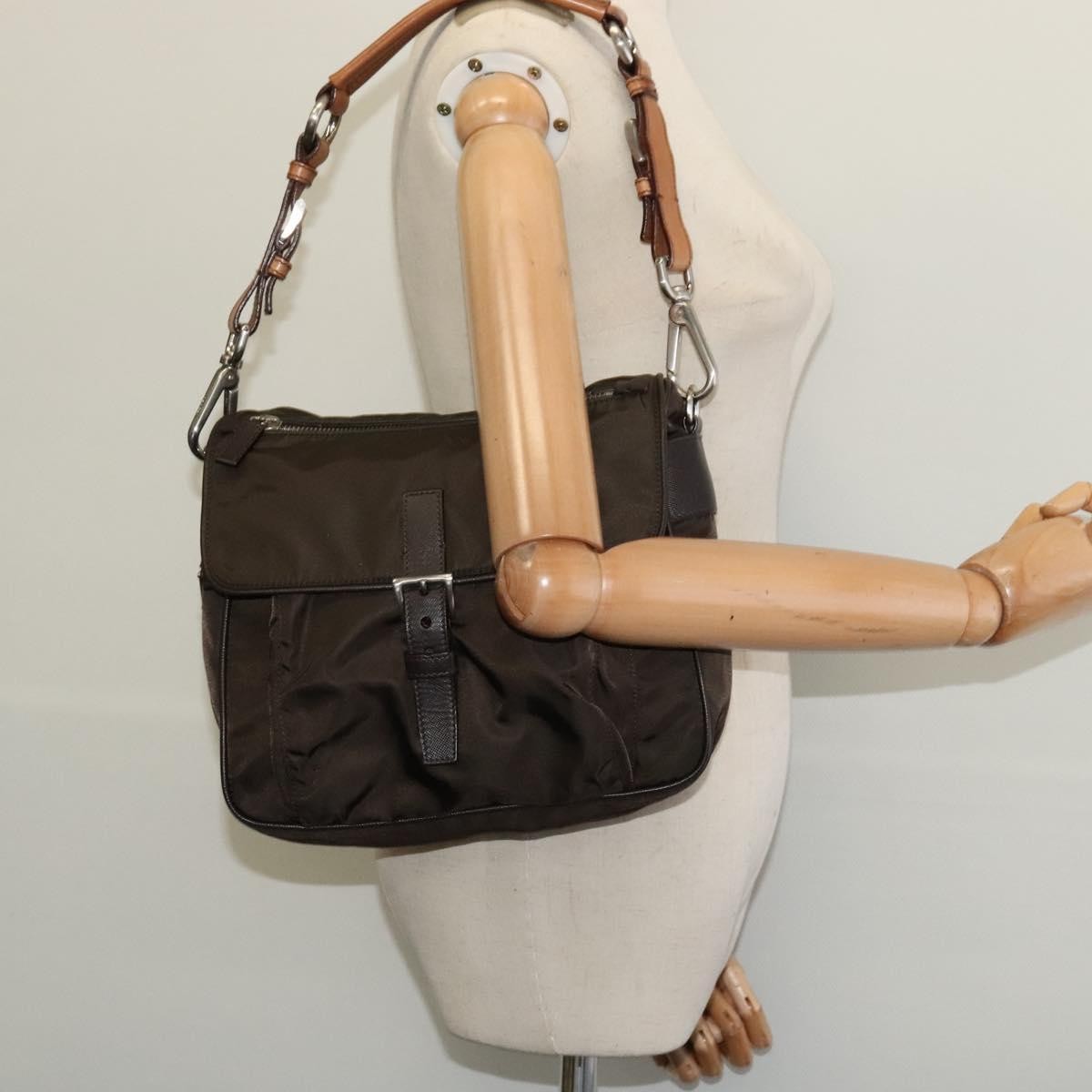 Prada Vintage Flap Shoulder Bag Nylon, Khaki, Nylon, Shoulder Bag