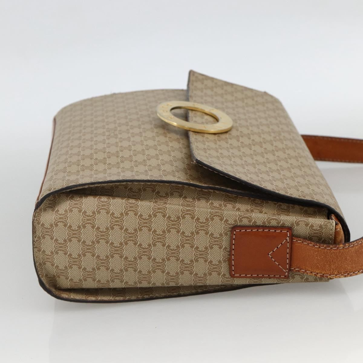 Celine Vintage Macadam Circle Logo Shoulder Bag Canvas and Leather, Beige, Canvas, Shoulder Bag