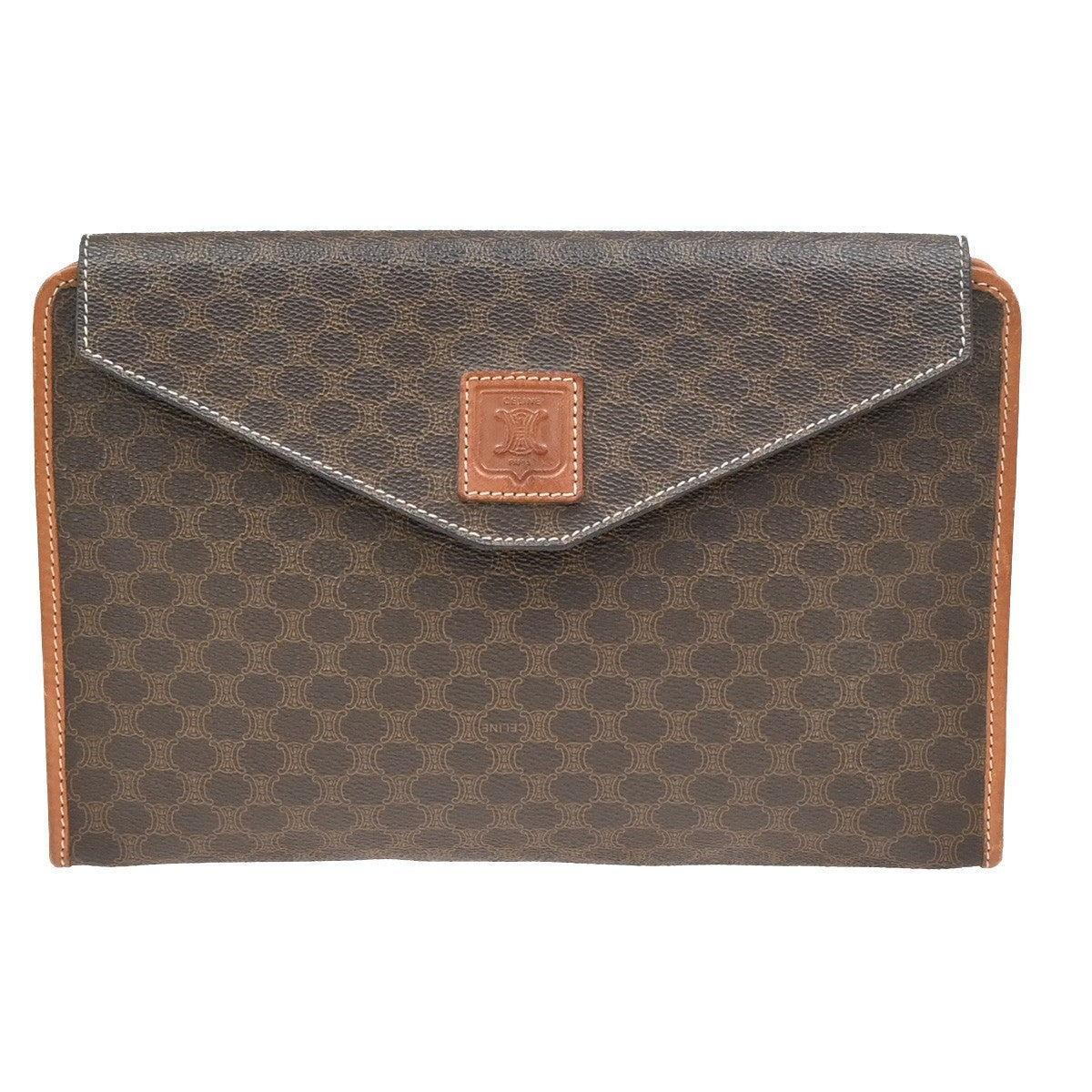 Celine Macadam Pochette Classic, BROWN, LEATHER, Clutche & pouche